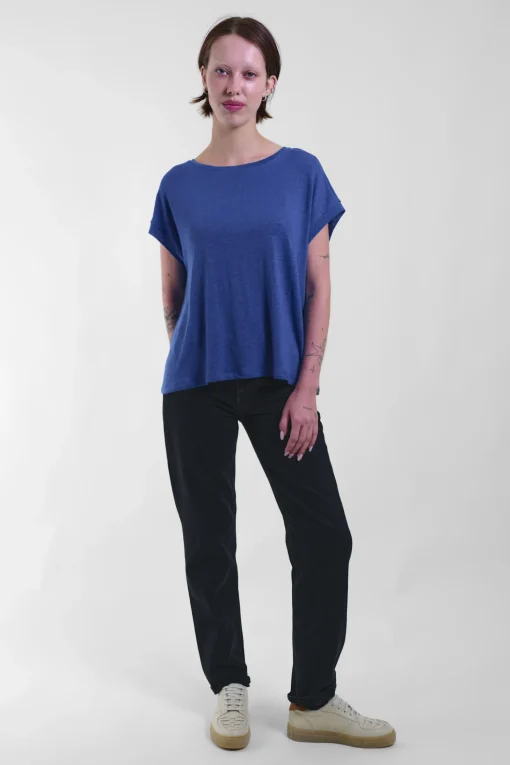Adela Top Linen, Cobalt Blue