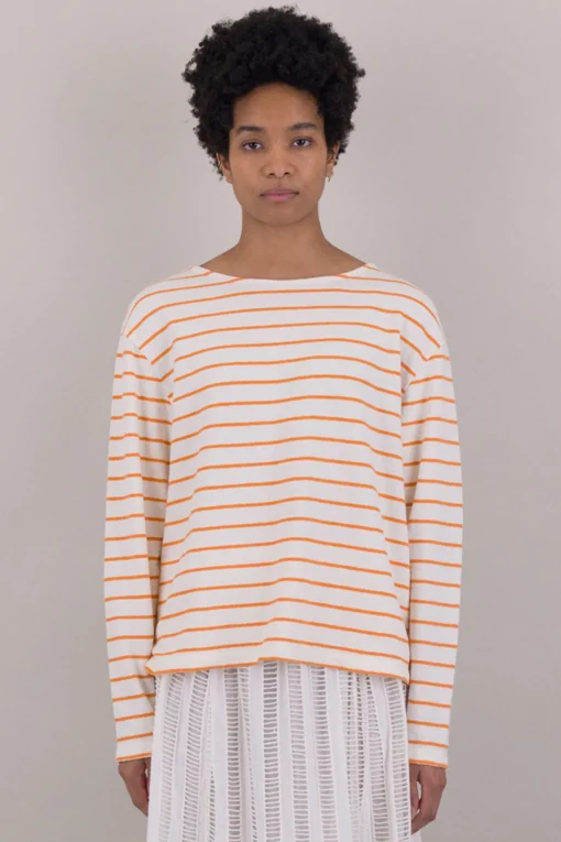 Boat Neck Tee, Ecru/Orange