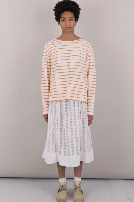 Boat Neck Tee, Ecru/Orange