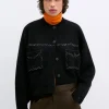 Contrast Stitched Cardigan, Black