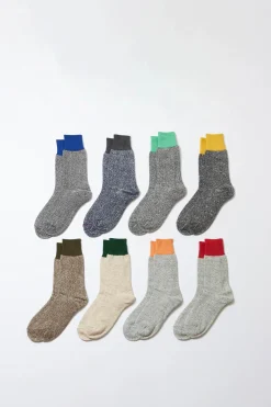 Double Face Crew Socks, Orange/Gray
