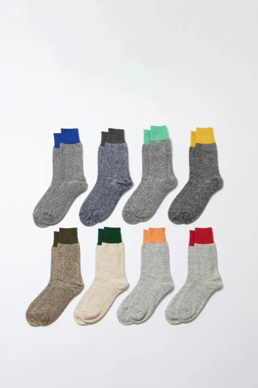 Double Face Crew Socks, Orange/Gray