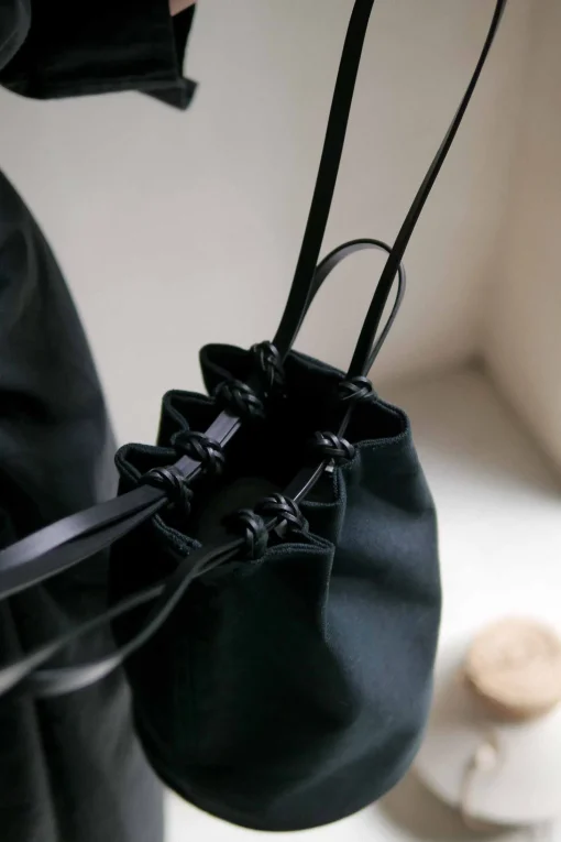 Drawstring Bucket Bag, Black