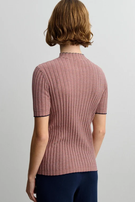High Neck Rib Tee, Stripe