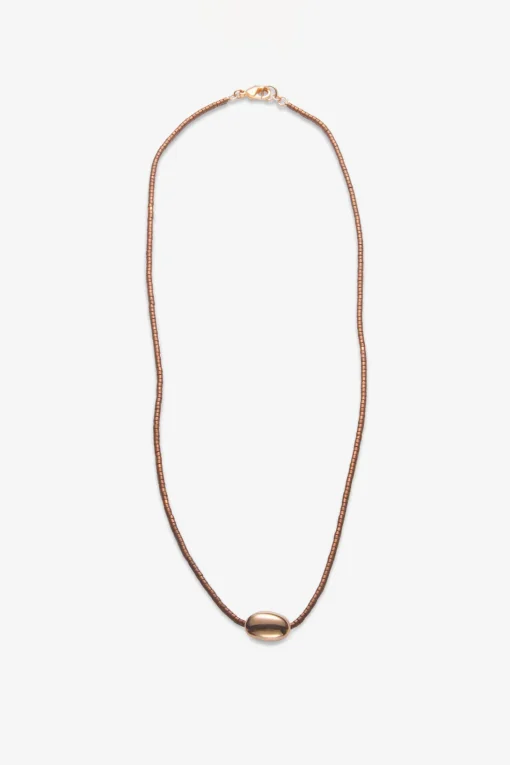 Oval Miyuki Glass Taupe Neck, Gold