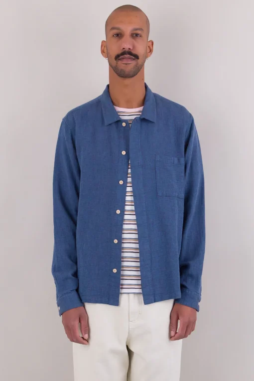 Patch Shirt, Indigo Basketweave