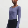 Rib Button Blouse, Dusty Violet
