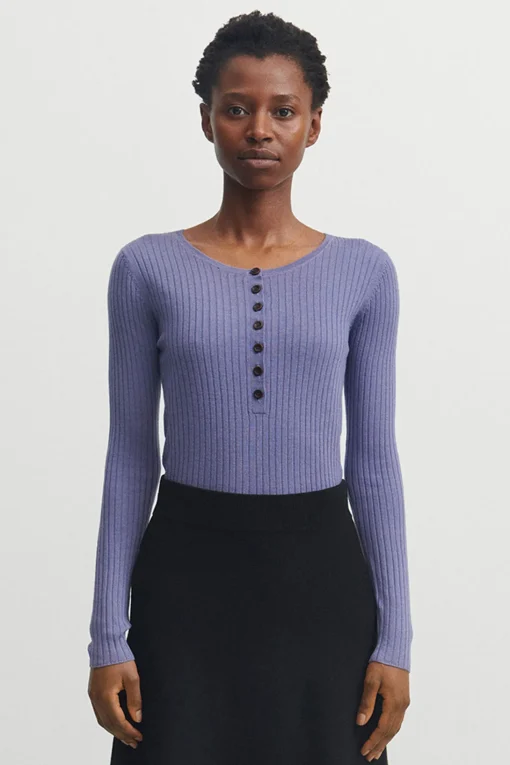 Rib Button Blouse, Dusty Violet