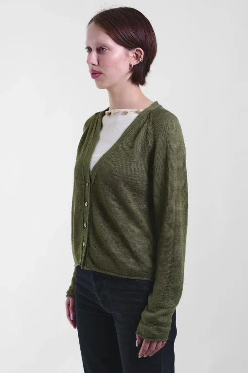 V-Neck Cardi Linen 55, Green