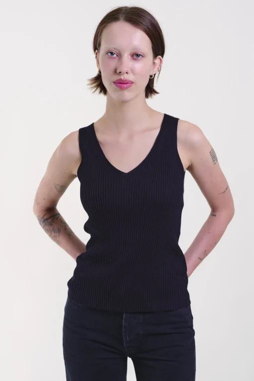 V-Neck Tank Rib Silco 150, Black
